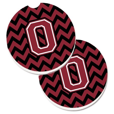 Carolines Treasures Letter O Chevron Garnet and Black Set of 2 Cup Holder Car Coaster CJ1052-OCARC